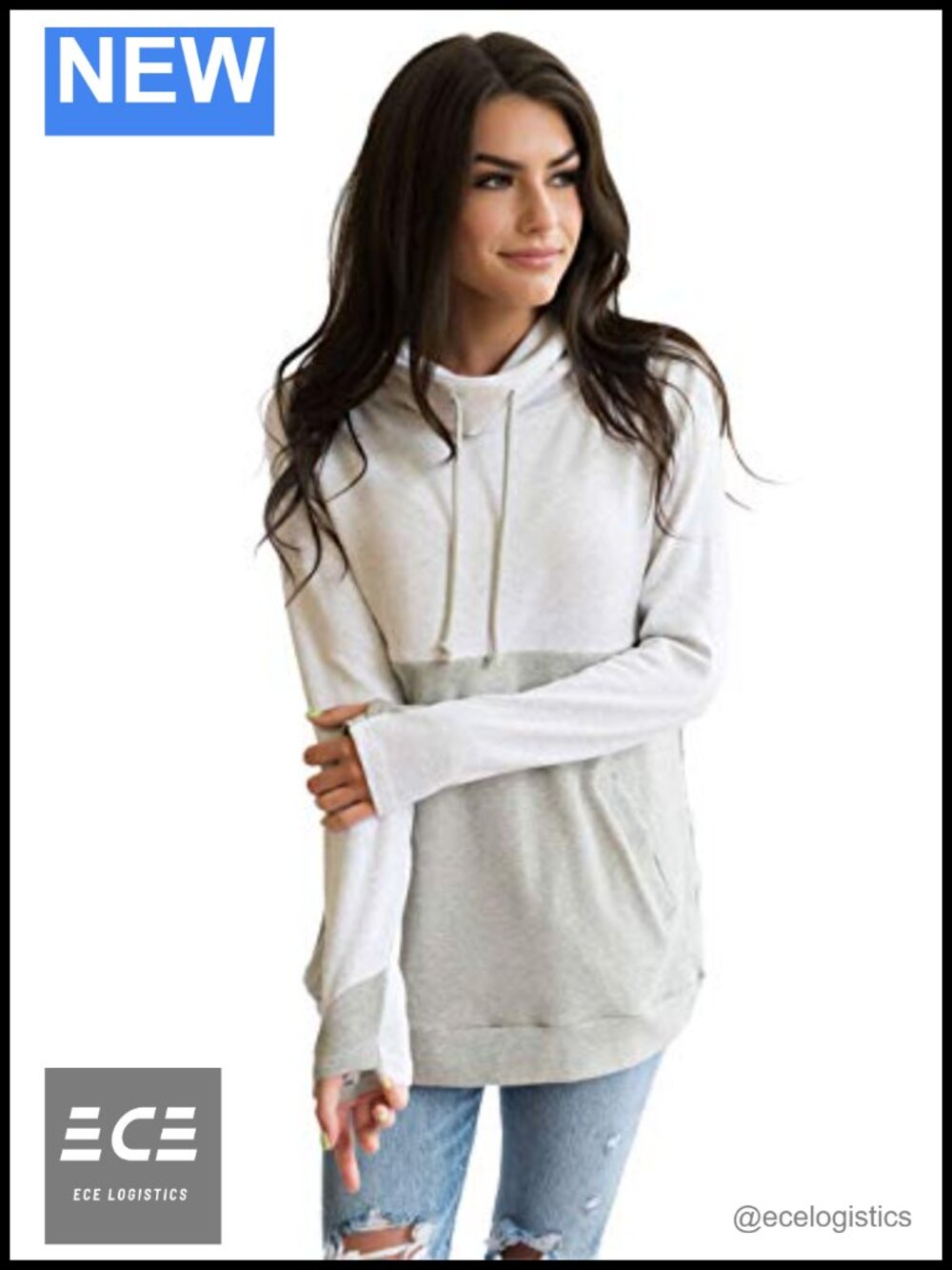 Nursing Pullover Top Cowl Neck Colorblock Thumbholes Hidden Zipper Maternity
